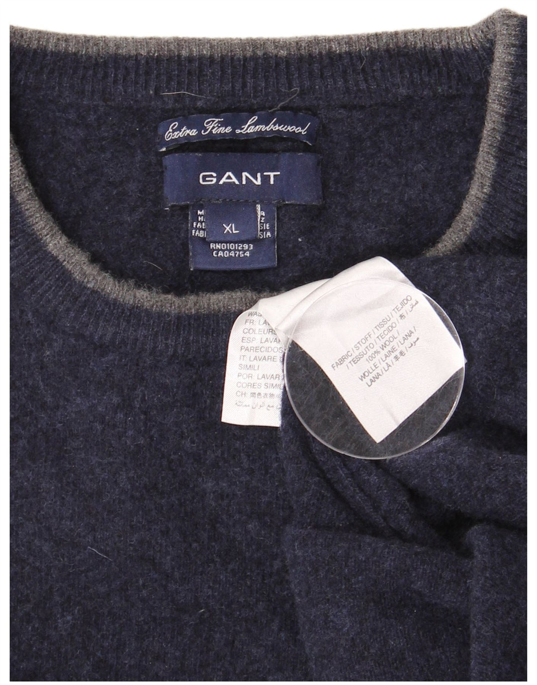 Gant Pull col rond homme XL bleu marine laine d'agneau
