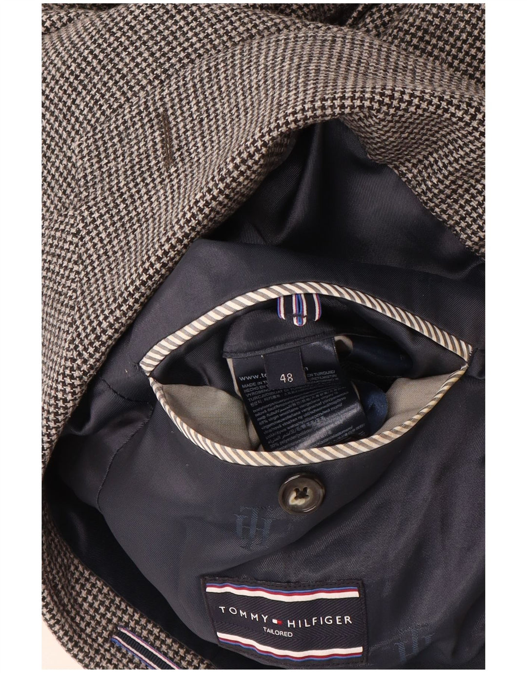 TOMMY HILFIGER Veste Blazer Ajustée Homme IT 48 Gris Moyen Pied-de-Poule