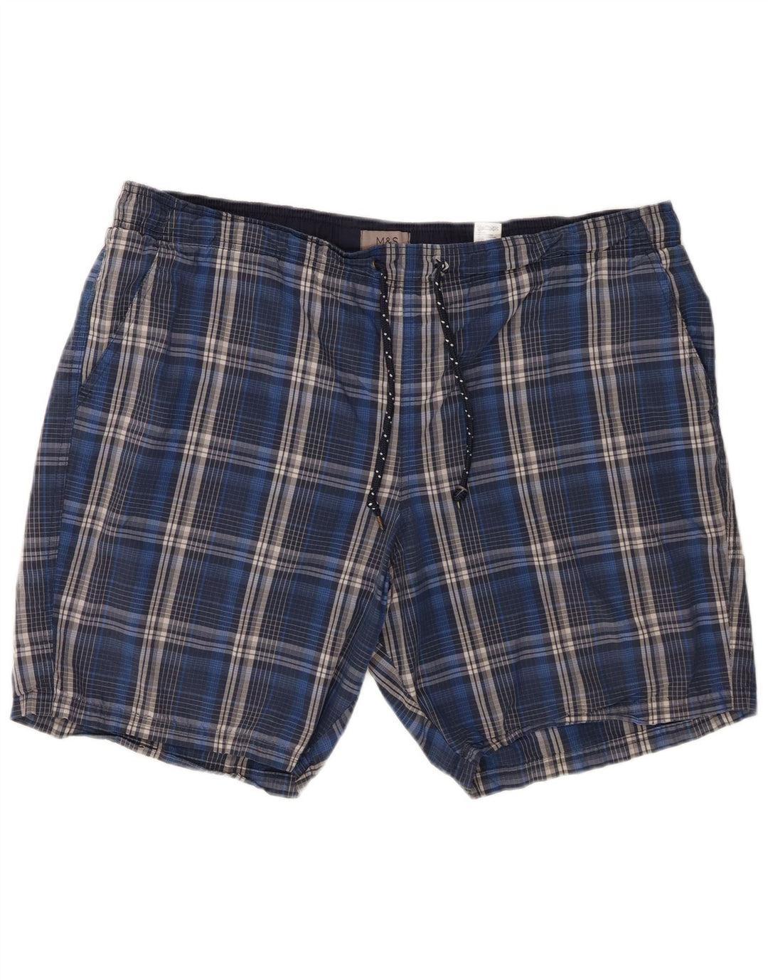 Marks & Spencer Short de bain pour homme 2XL en coton à carreaux bleu