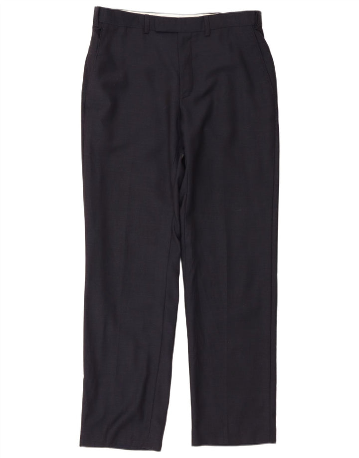 Marks & Spencer Pantalon de Costume Droit Homme W32 L31 Laine Bleu Marine