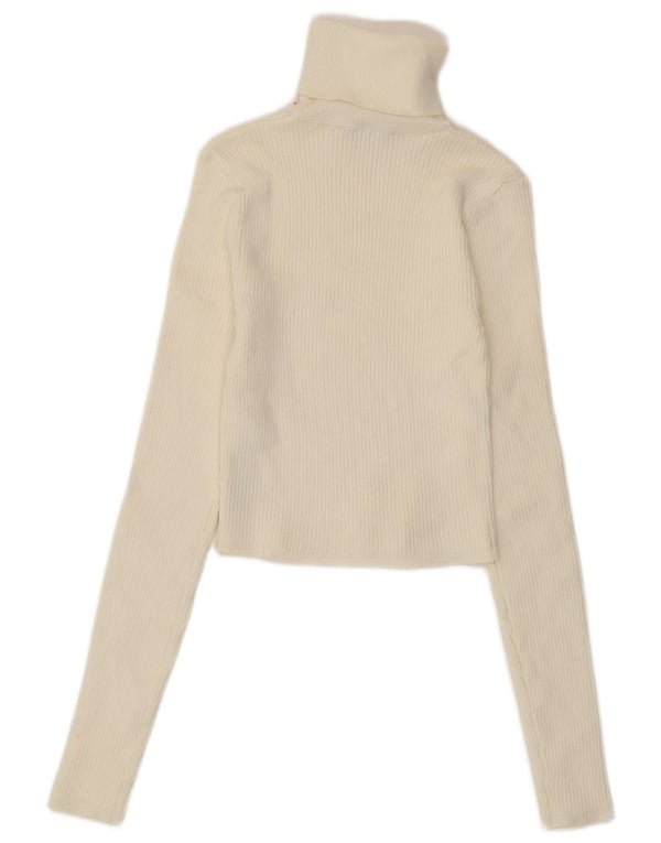 Zara Pull court à col roulé pour femme UK 12 Viscose blanc moyen