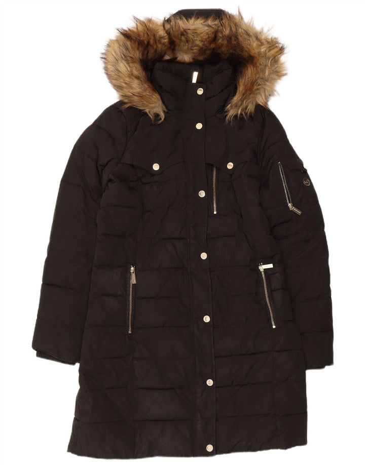 Michael Kors Manteau rembourré à capuche pour femme UK 14 Medium Noir Polyester