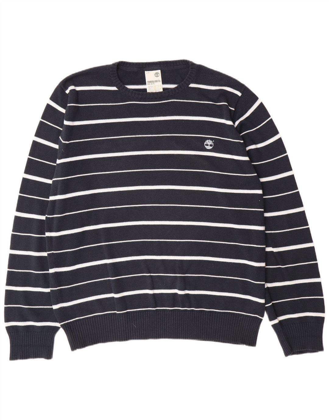 TIMBERLAND Pull col rond homme XL coton rayé bleu marine