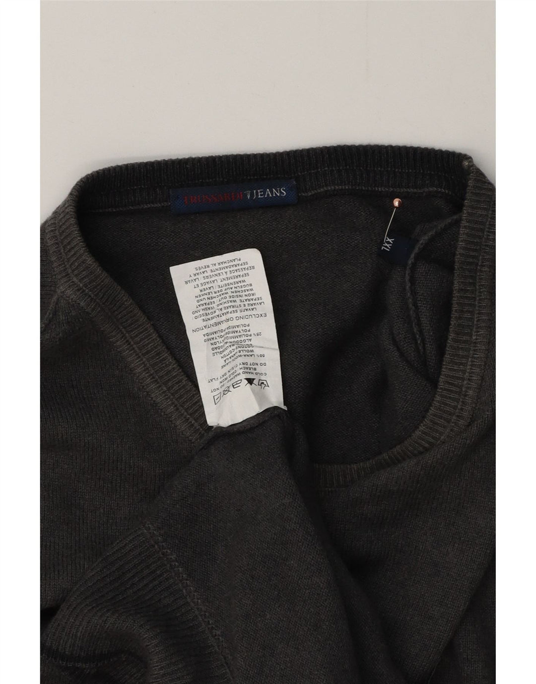 TRUSSARDI JEANS Pull ras du cou pour homme 2XL Gris Laine