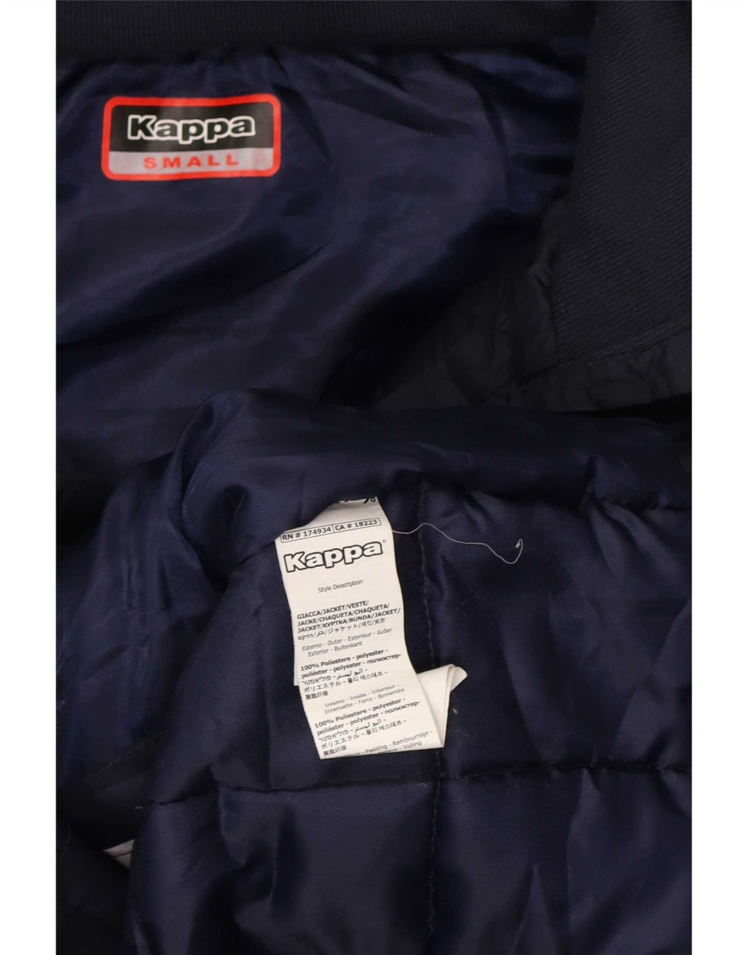 Kappa Veste matelassée à capuche graphique pour homme UK 36 Small Bleu marine Polyester