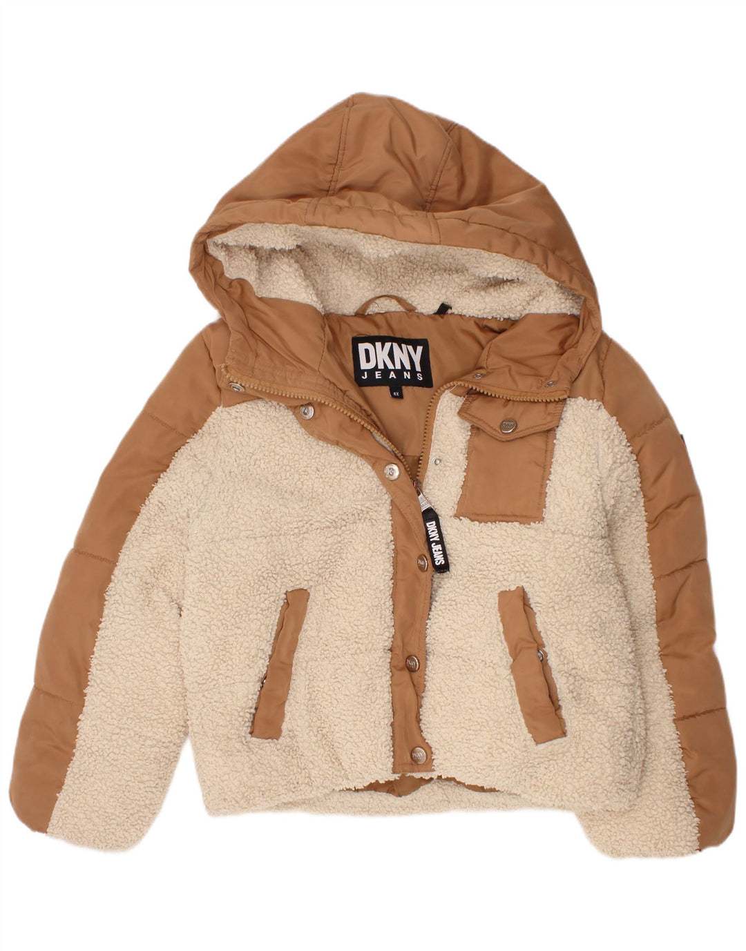 Dkny Veste matelassée à capuche pour fille 5-6 ans Marron Colorblock Polyester