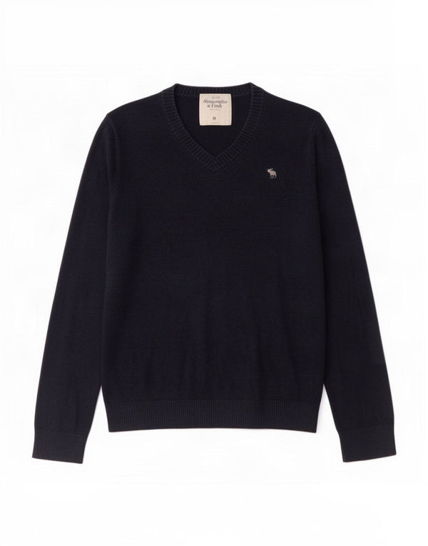 Abercrombie & Fitch Pull col V pour homme en coton bleu marine moyen