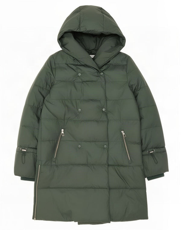 Zara Manteau matelassé surdimensionné à capuche pour femme UK 10 Small Green Polyamide