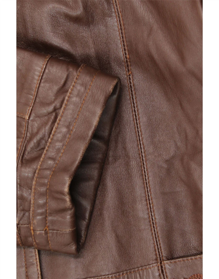 Manteau en cuir coupe ample à capuche femme vintage IT 44 cuir marron moyen