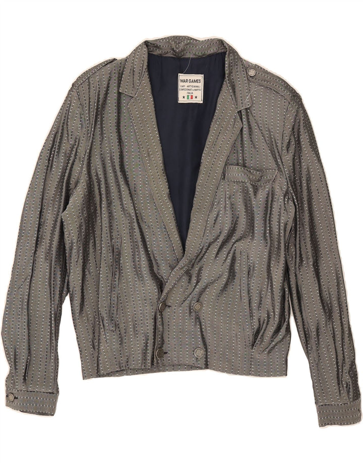 VINTAGE Womens Military Jacket UK 16 Large Grey Spotted Acetate Vintage Vintage and Second-Hand Vintage from Messina Hembry 