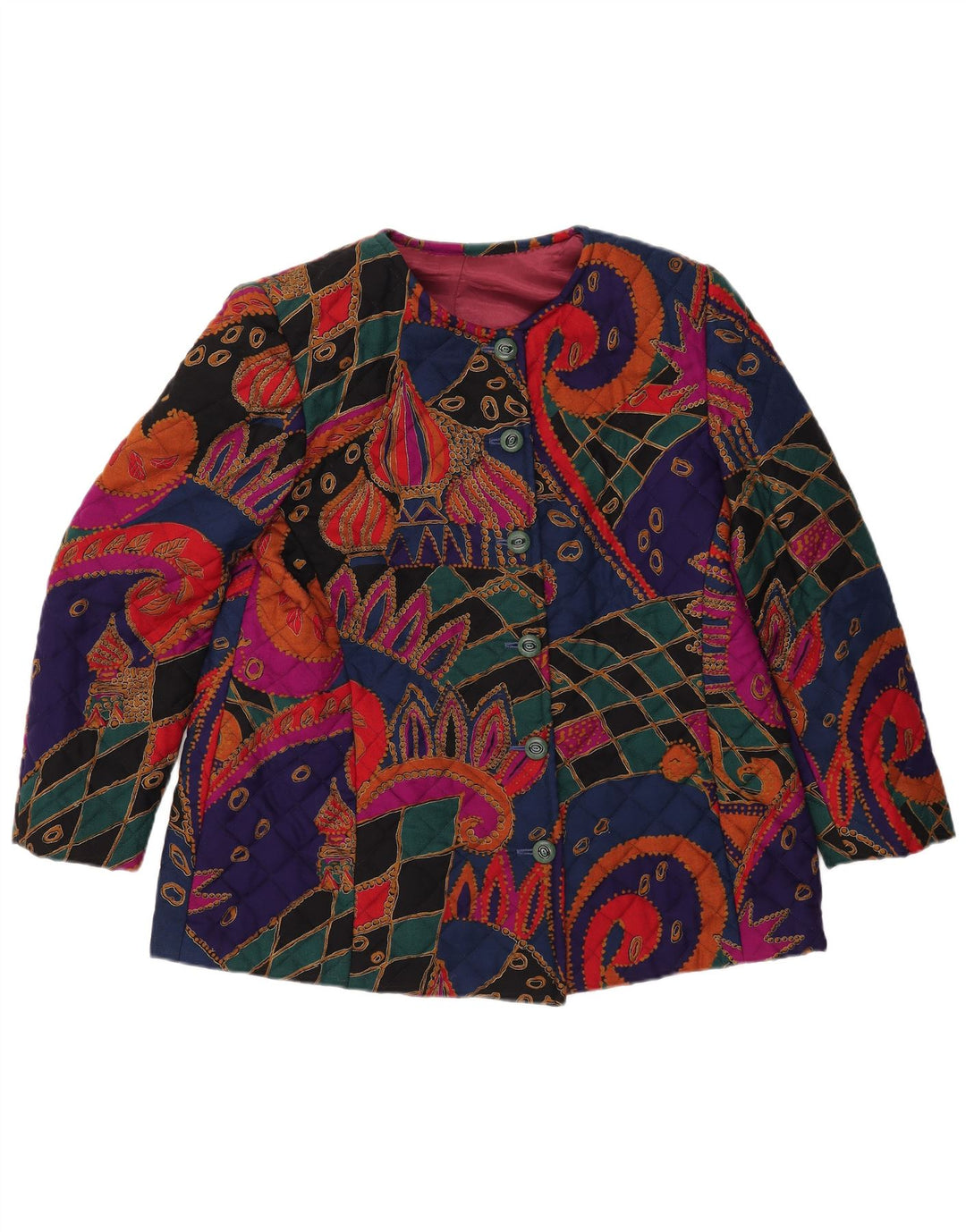 VINTAGE Veste matelassée femme UK 14 Grand Paisley multicolore