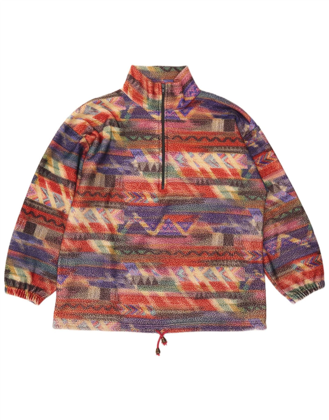 VINTAGE Pull polaire surdimensionné pour femme UK 14 Moyen Multicolore