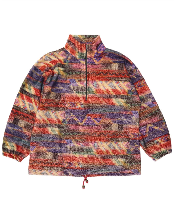 VINTAGE Pull polaire surdimensionné pour femme UK 14 Moyen Multicolore
