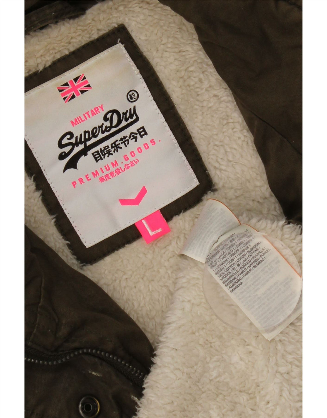 Superdry Veste Militaire Femme UK 16 Large Kaki Coton