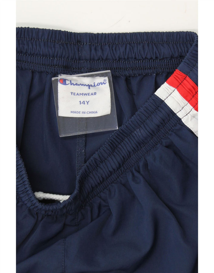 CHAMPION Boys Sport Shorts 13-14 Years Navy Blue Colourblock Polyester Vintage Champion and Second-Hand Champion from Messina Hembry 