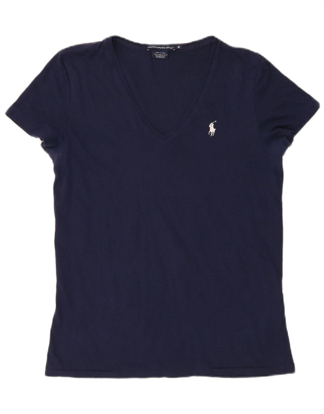 RALPH LAUREN T-Shirt Femme Top UK 12 Bleu Marine Moyen Coton