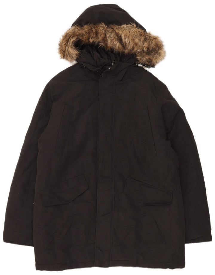 Jack & Jones Parka à capuche pour homme UK 40 Large Noir Polyester