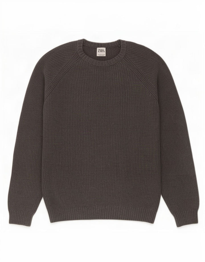 Zara Pull Col Rond Homme Gris Moyen Coton