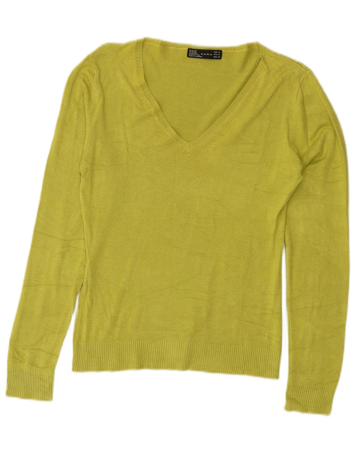 Zara Pull col V pour femme UK 12 Rayonne Vert Moyen