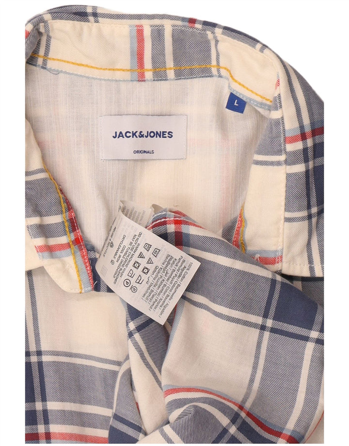 Jack & Jones Chemise à manches courtes pour homme en coton à carreaux bleus
