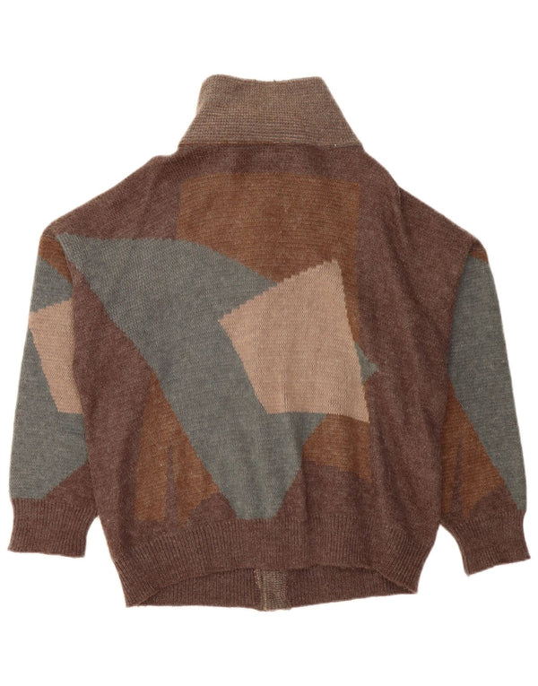 VINTAGE Femmes Cardigan surdimensionné Pull UK 18 XL Brown Patchwork