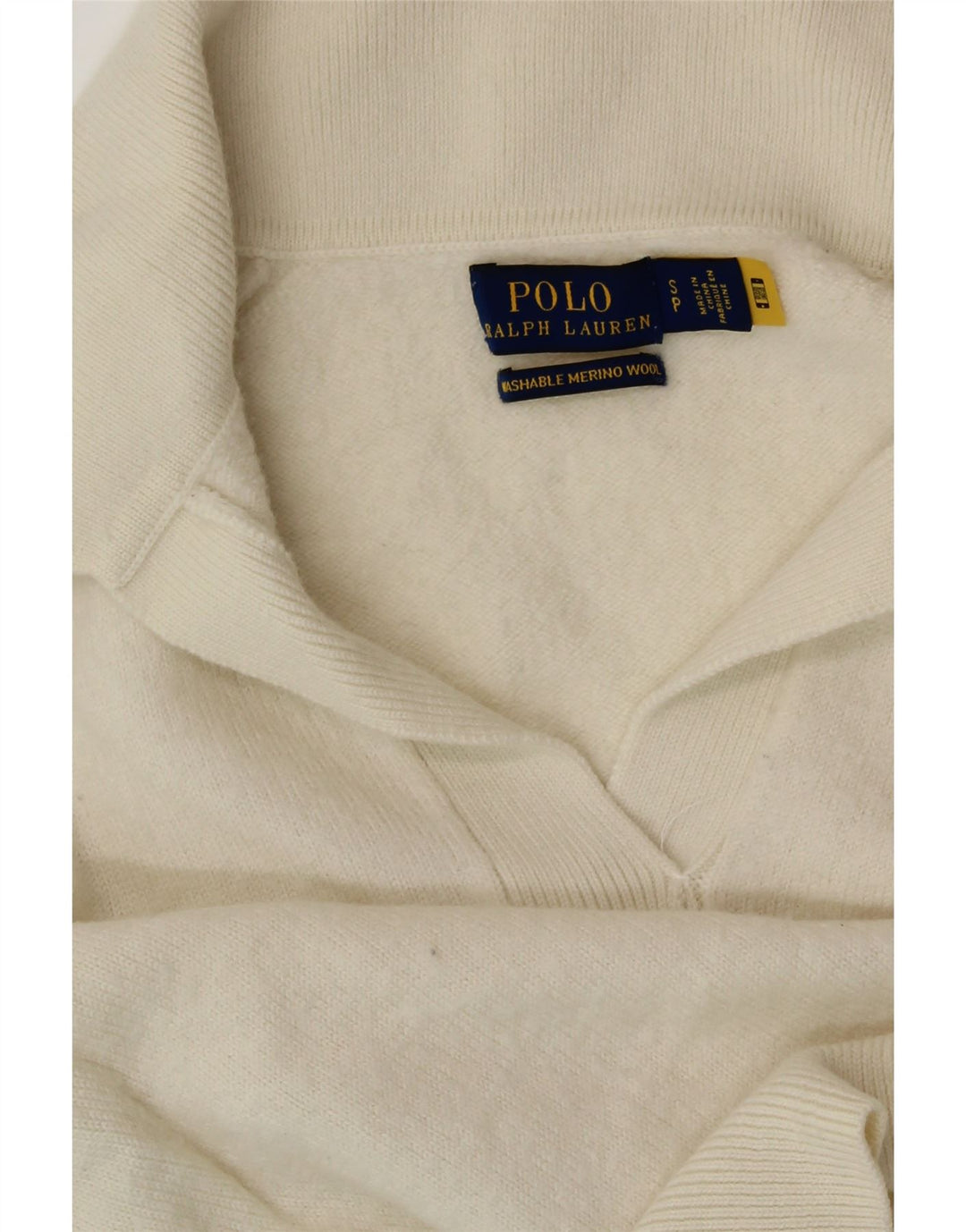 POLO RALPH LAUREN Pull à col polo pour femme UK 10 Small Blanc cassé