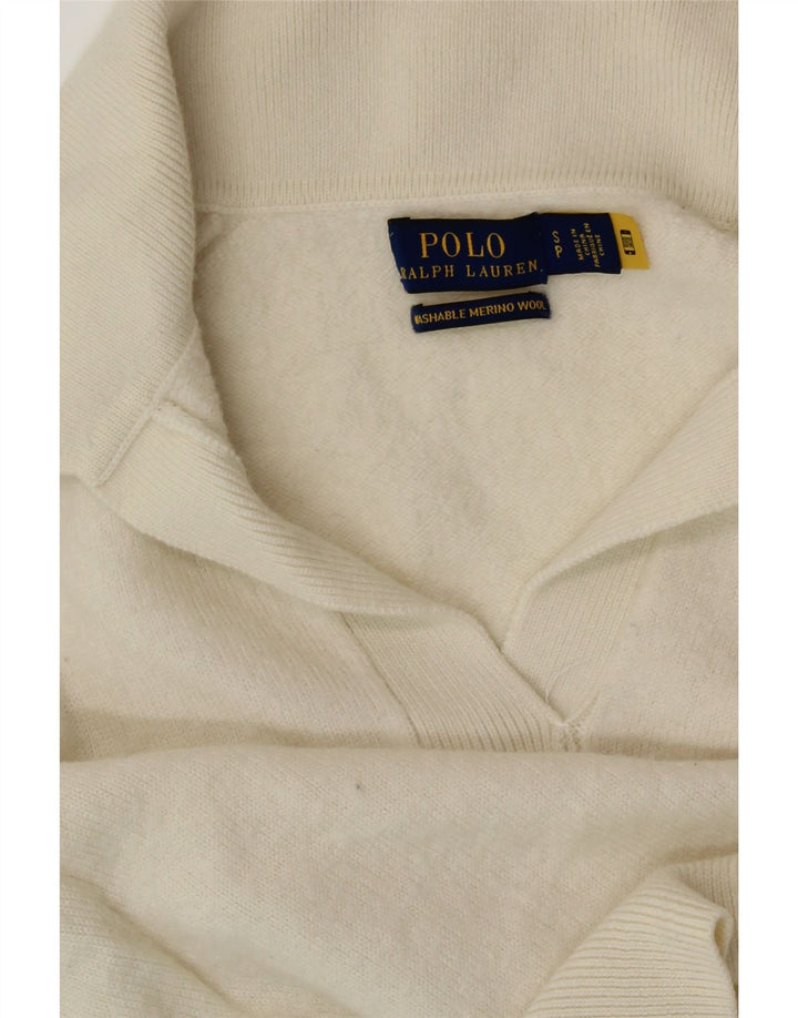 POLO RALPH LAUREN Pull à col polo pour femme UK 10 Small Blanc cassé