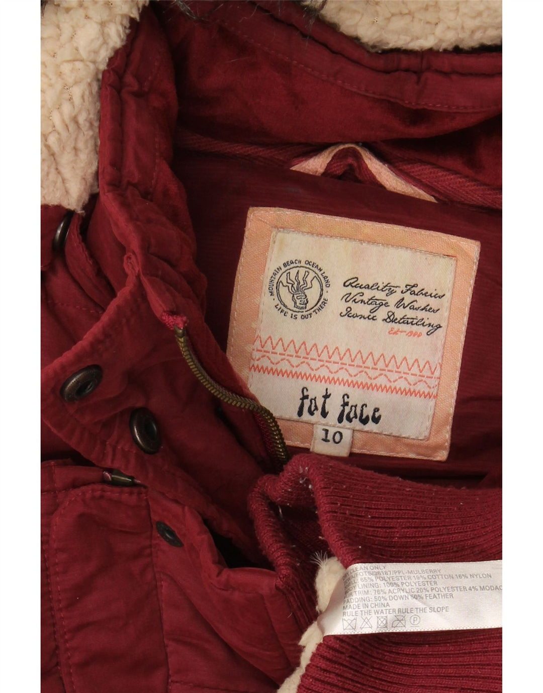 FAT FACE Gilet rembourré à capuche surdimensionné pour femme UK 10 Petit Marron Polyester