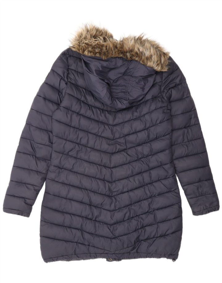 SUPERDRY Manteau rembourré à capuche pour femme UK 14 Medium Navy Blue Nylon