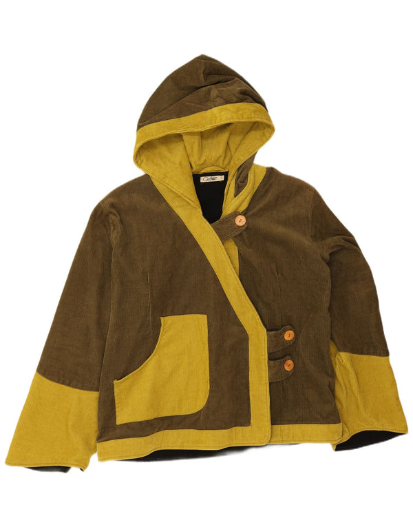 Coline Veste à capuche en velours côtelé pour femme UK 16 Large Kaki Colourblock