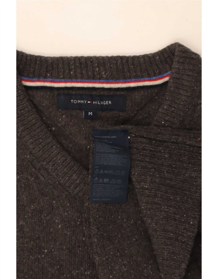 Tommy Hilfiger Pull Col V Homme Gris Moyen Laine Mouchetée