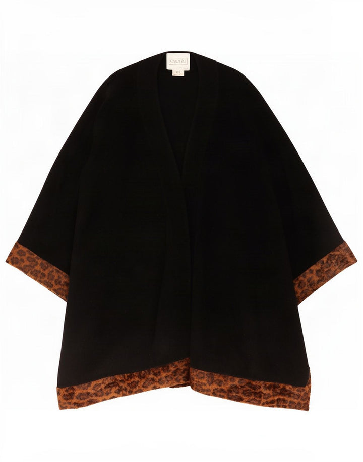 vintage Femme Cape Coat IT 42 Moyen Noir Animal Print Laine