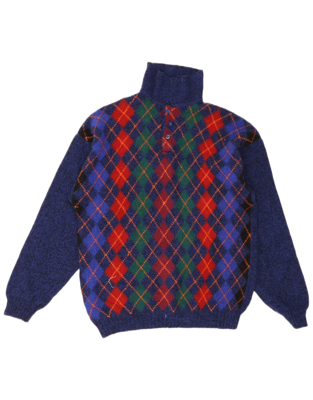 Benetton Pull à col polo pour homme IT 48 Small Bleu Argyle/Diamond Laine