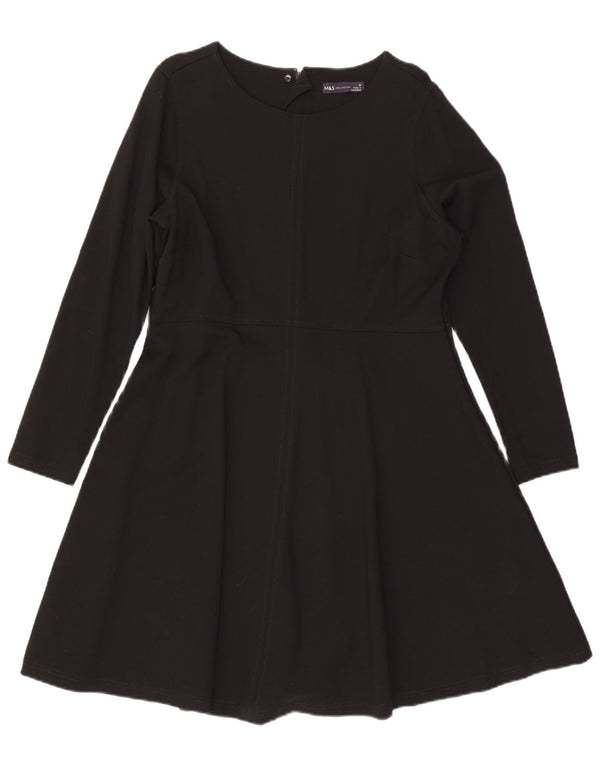 Marks & Spencer Robe trapèze à manches longues pour femme UK 18 XL Viscose noire