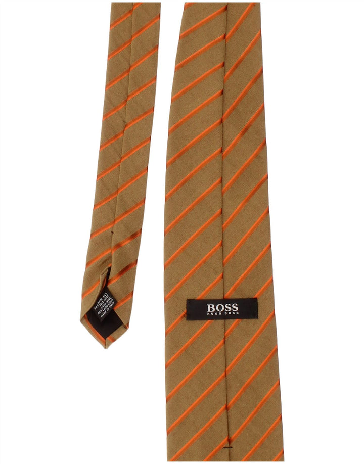 Hugo Boss Cravate Homme Taille Unique Beige Rayé Soie Classique