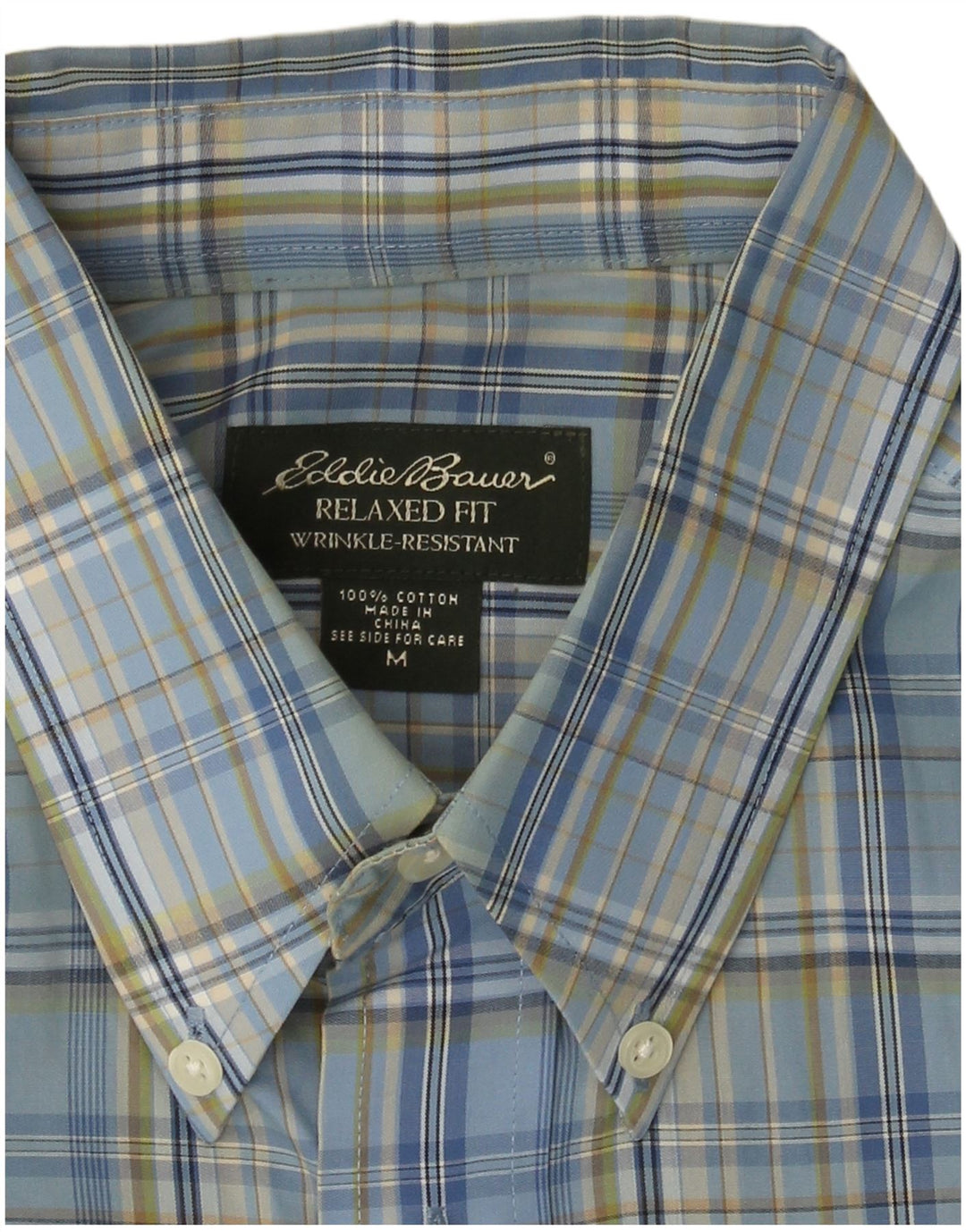 EDDIE BAUER Chemise décontractée à manches courtes pour homme en coton à carreaux bleu moyen