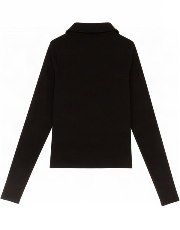 Zara Polo court à manches longues pour femme UK 8 Small Noir Polyester