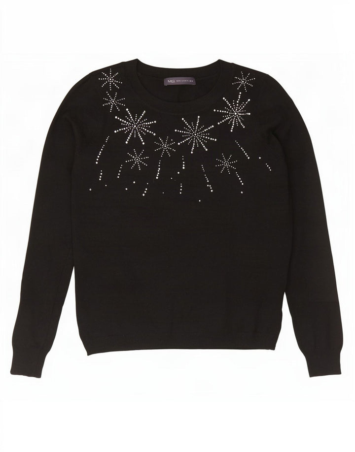 Marks & Spencer Pull graphique à col bateau pour femme UK 12 Noir moyen