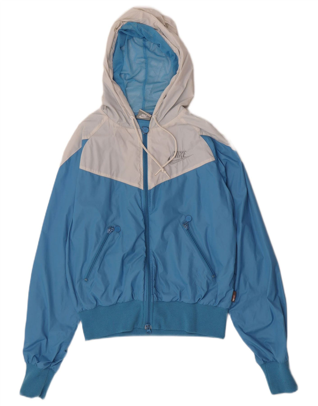 Veste de pluie à capuche Nike pour femme UK 10/12 Nylon color block bleu moyen