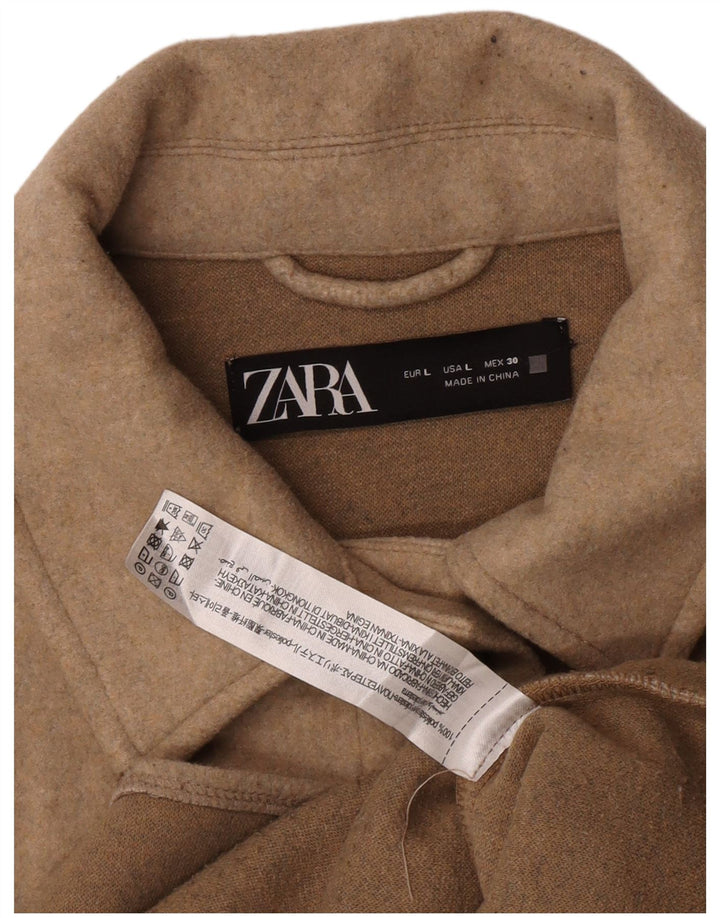Zara Veste Shacket Femme UK 14 Large Beige Polyester