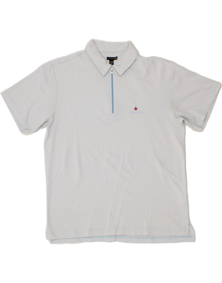 CANADIENS Mens Zip Neck Polo Shirt IT 52 Large Grey Polyamide Vintage Canadiens and Second-Hand Canadiens from Messina Hembry 