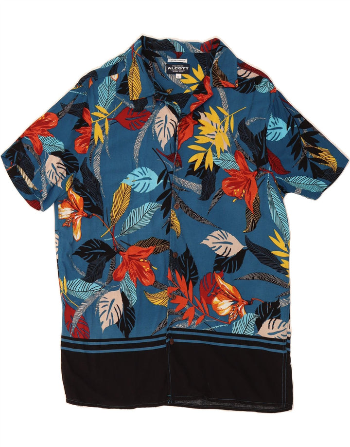 ALCOTT Mens Abstract Pattern Short Sleeve Shirt Small Blue Hawaiian Vintage Alcott and Second-Hand Alcott from Messina Hembry 
