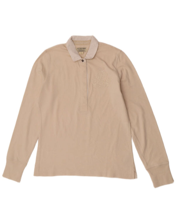 Ralph Lauren Polo à manches longues pour femme UK 14 Grand coton blanc cassé