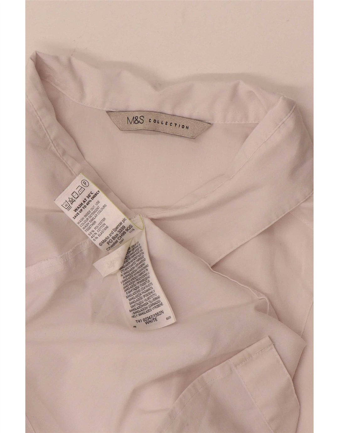 Marks & Spencer Womens 3/4 Sleeve Shirt UK 12 Medium White Polyester