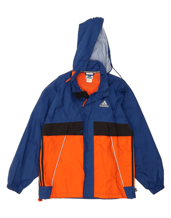 ADIDAS Mens Hooded Rain Jacket UK 36/38 Small Blue Colourblock Polyamide Vintage Adidas and Second-Hand Adidas from Messina Hembry 