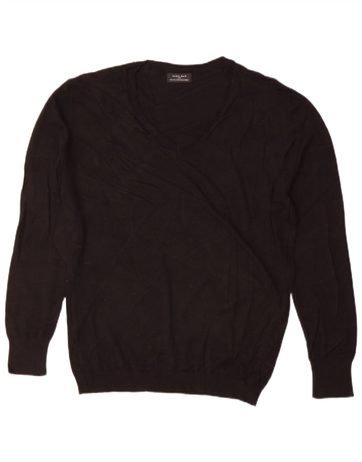 Zara Pull Col V Homme Large Noir Viscose