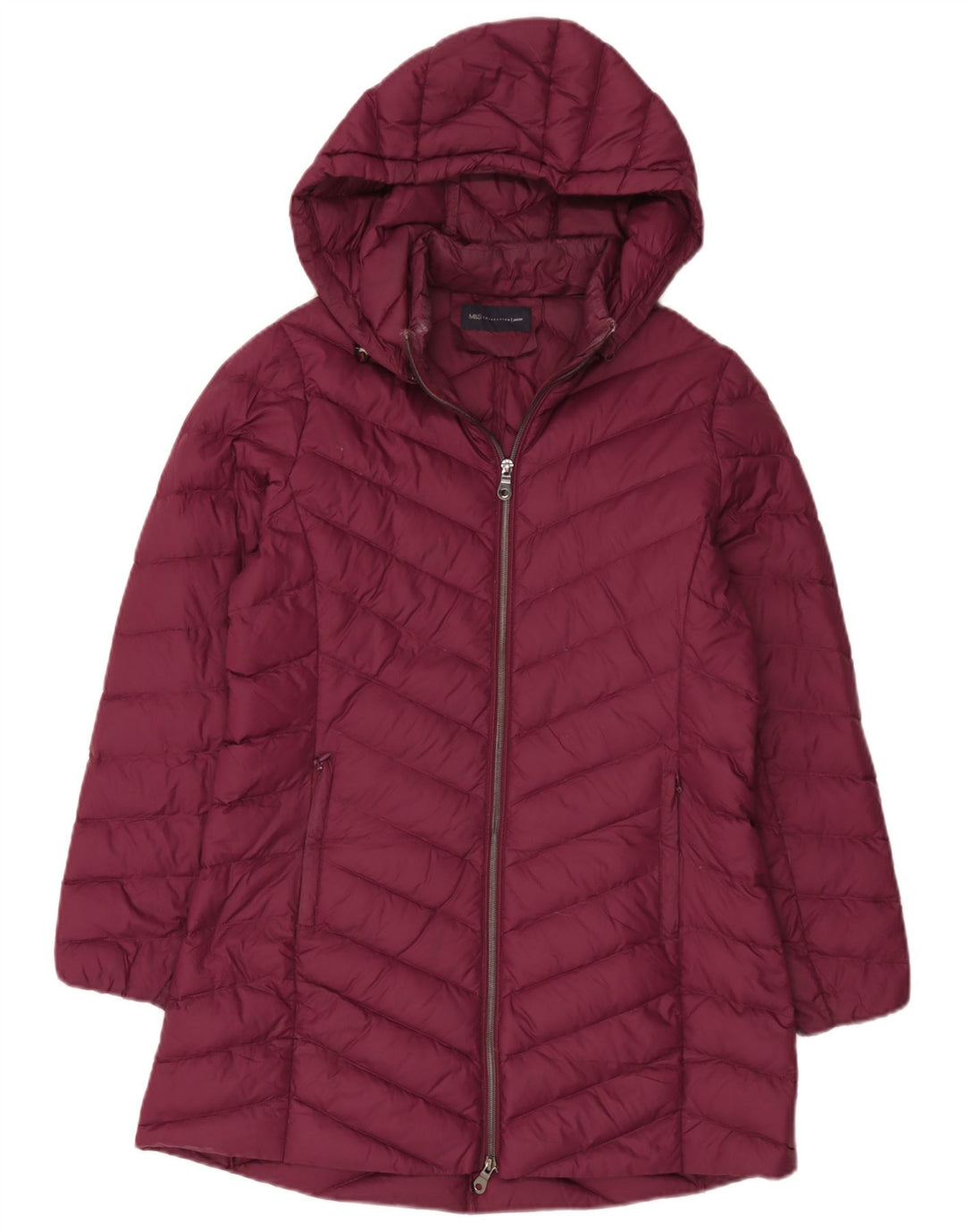 Marks & Spencer Manteau rembourré à capuche pour femme UK 12 Medium Bordeaux Polyamide