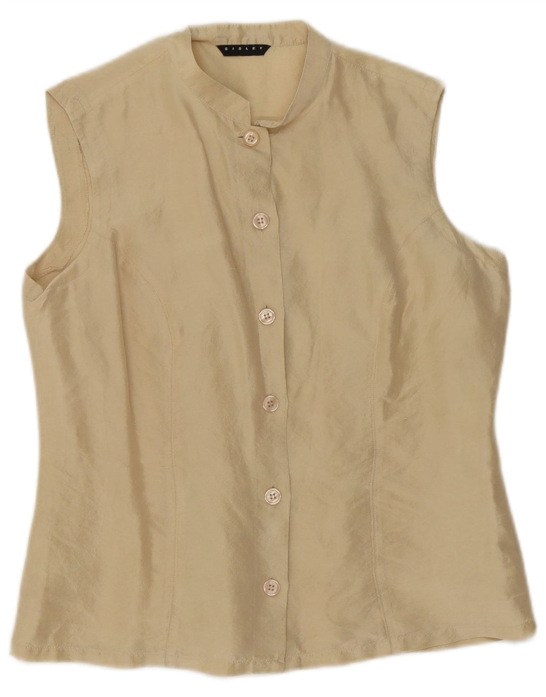 Sisley Femme Chemisier Chemise Sans Manches UK 44 Soie Beige Moyen