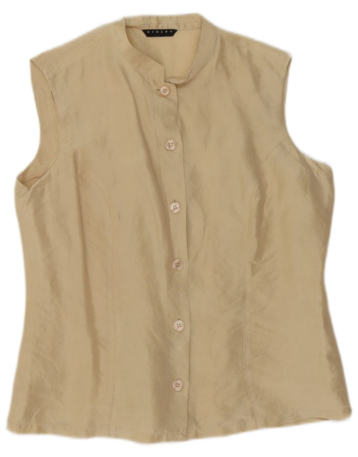 Sisley Femme Chemisier Chemise Sans Manches UK 44 Soie Beige Moyen