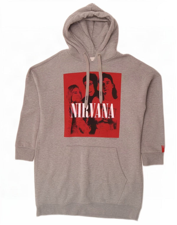 Replay Robe à capuche graphique Nirvana pour femme UK 10 Petit gris moucheté